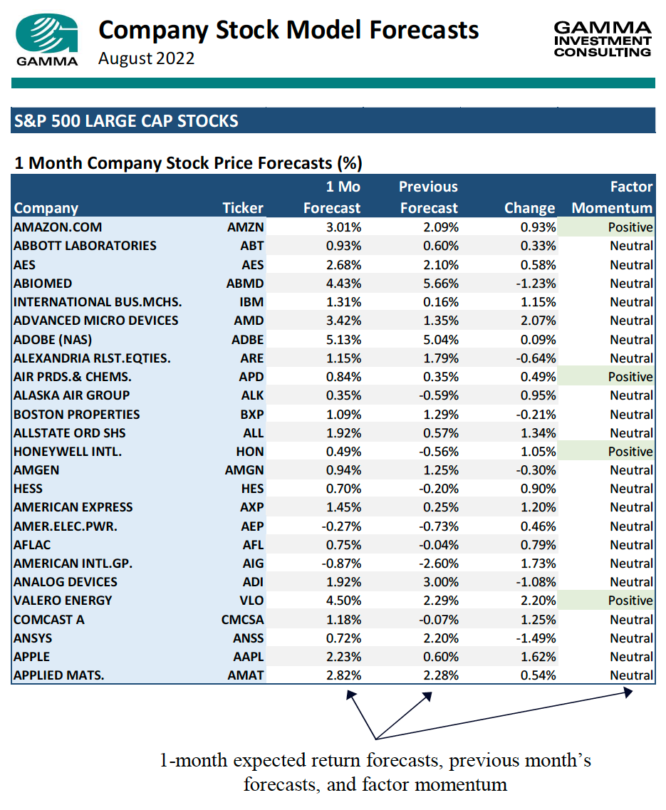 Company Stock Model Forecasts