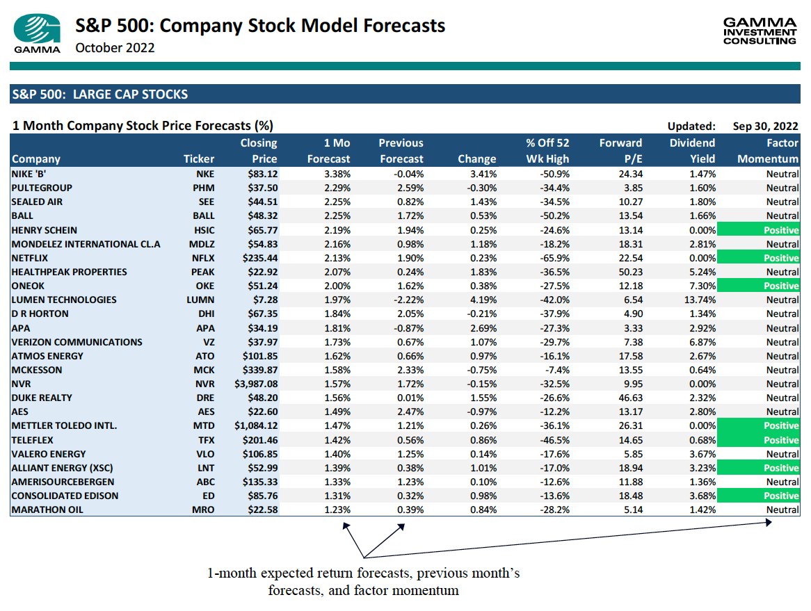 S&P 500: Company Stock Model Forecasts